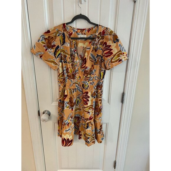 Anthropologie Somerset Tiered Mini Botanical Floral Dress Peach Blue Size‎ Large - Picture 4 of 8